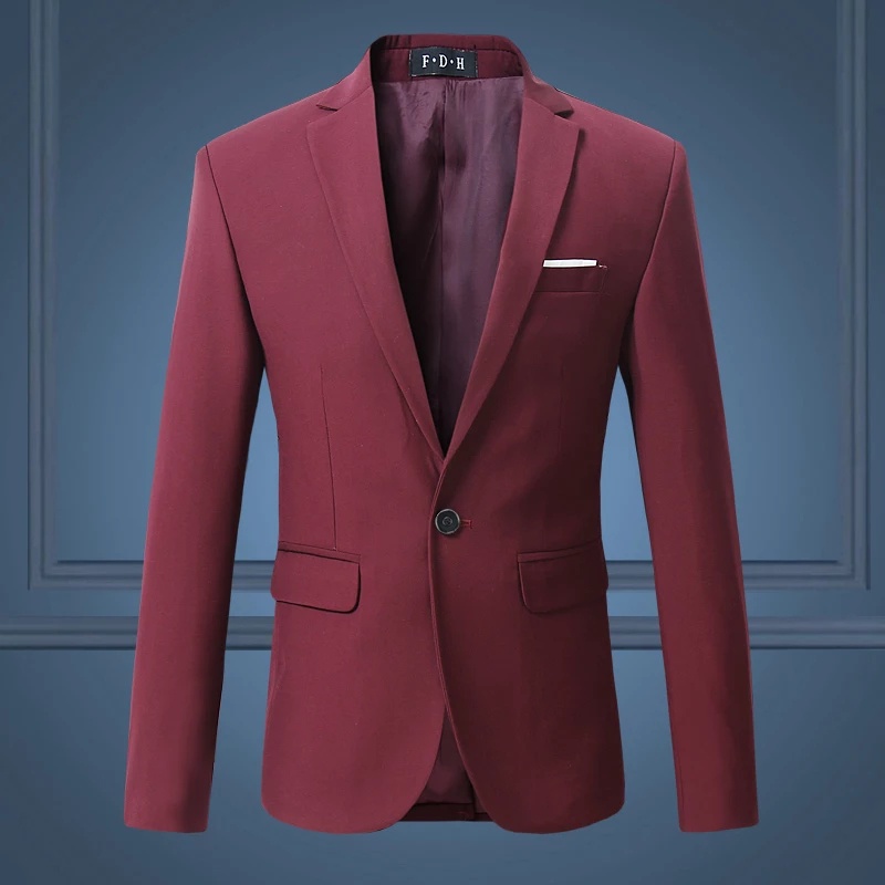 Blazer Pria Slimfit Warna Maroon List Putih Kancing 1 Bahan High Twist Full Furing - Blazer Pria Slimfit Maroon List