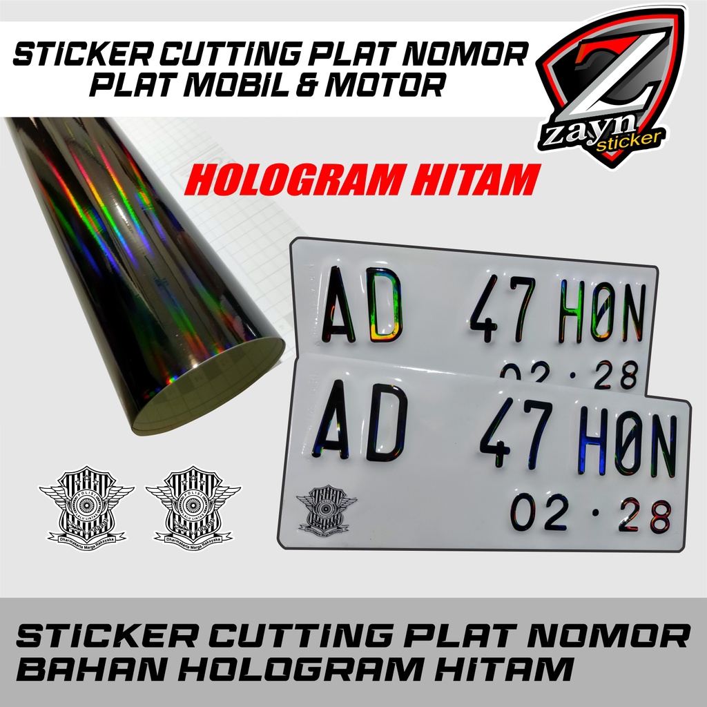 STICKER STIKER CUTTING HOLOGRAM HITAM UNTUK PLAT NOMOR NOMER PUTIH MOBIL DAN MOTOR