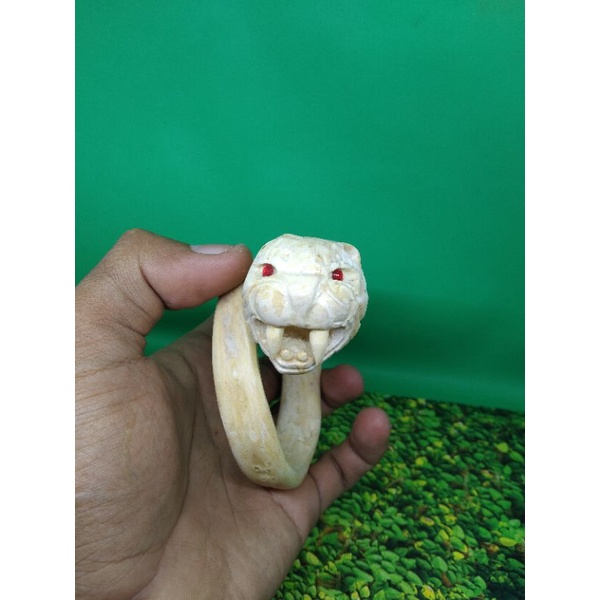 gelang akar bahar putih jumbo, ukir macan kumbang