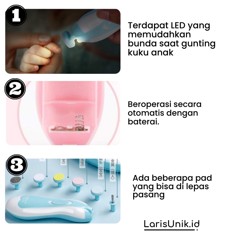 Baby Nail Trimmer Gunting Kuku Bayi Elektrik Menggunakan Baterai Perawatan Kuku Nail Art