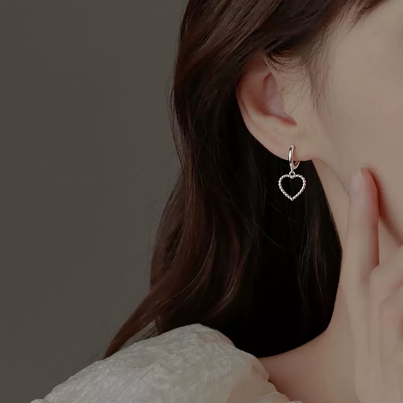 Magic789 Chic s925 Perak Indah Hati Hoop Anting Untuk Wanita Gadis Korea Fashion Menjuntai Anting-Anting Pesta Pacaran Telinga Perhiasan Hadiah