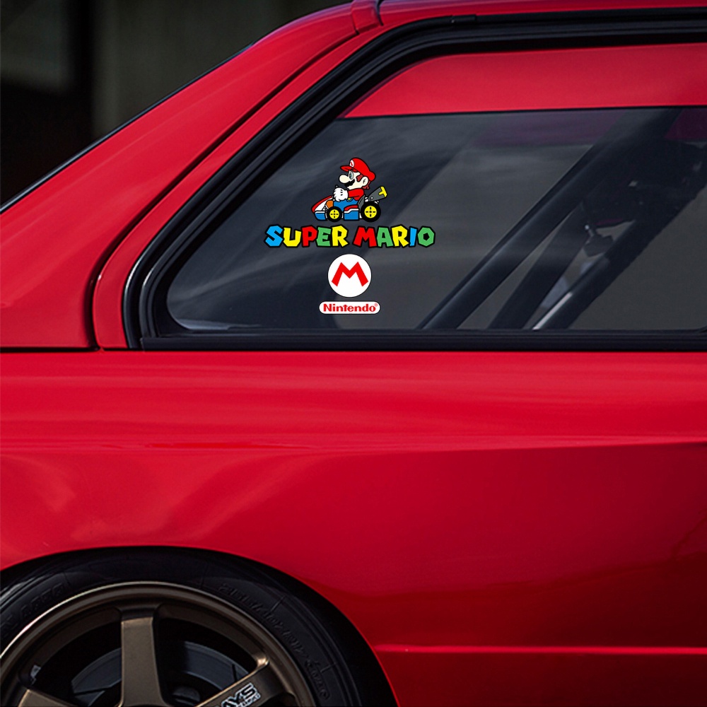 Super Mario Creative Racing Reflective Universal Motorcycle Body Rearview Mirror Sticker Mario Classic Game Repairer Car Window Windshield Door Reflective Beautifying Decal