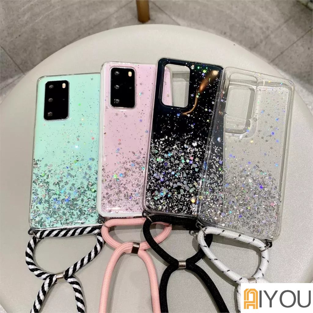 Hiasan Glitter Casing Ponsel Transparan Dengan Tali Untuk OPPO A5S F9 A12 A7 A11K A3S A1K A15 A15S A16