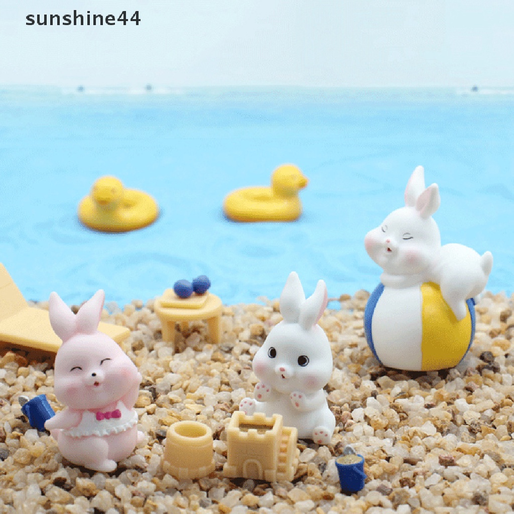 Sunshine 1Pc Lucu Kartun Pantai Kelinci Lanskap Mikro DIY Resin Berkebun Aksesoris.