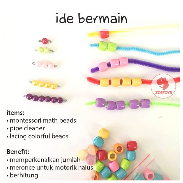 Zoetoys Lacing Colorful Beads 50 100 pcs | Mainan anak | Edutoys | Belajar Meronce Ronce Manik