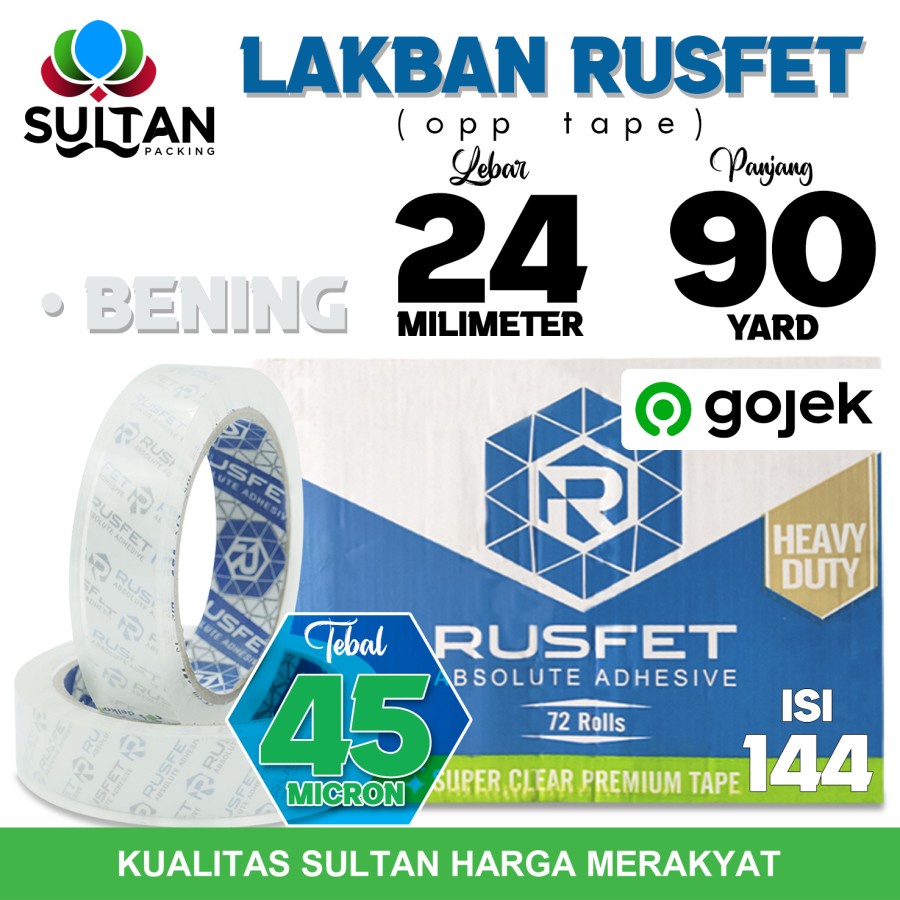 

Lakban isolasi Solatip 24mm x 90y OPP Tape RUSFET Varian OJOL / DUS