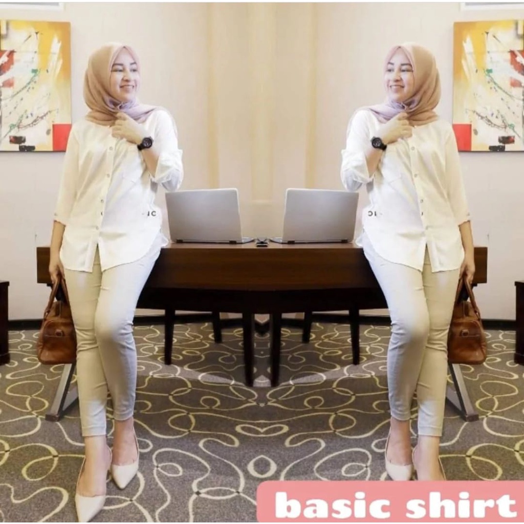 COD Basic Shirt Blouse Cantik Terbaru Baju Atasan Kemeja Wanita Bahan Rayon Twill Fit L - XL LD 110 / Blus Ootd / Pakaian Cewek Kekinian 2023 / Outfit Trend / Fashion Muslimah