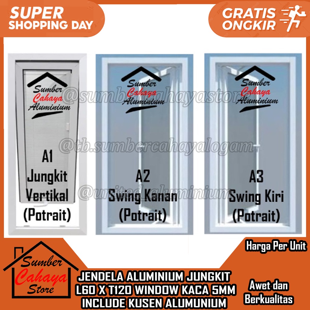 JENDELA JUNGKIT SWING 1 DAUN L60 X T120 ALUMINIUM WINDOW SINGLE ALUMUNIUM ALMINIUM ALMUNIUM 60X120 6