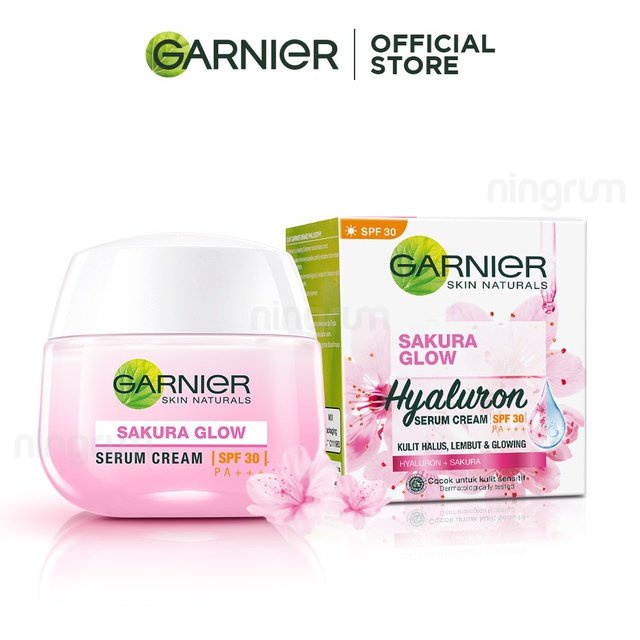 Ningrum - Garnier Sakura Glow Hyaluron Serum Cream SPF30 20ml &amp; 50ml | Krim Siang Wajah Glowing | Pelembab Wajah Mencerahkan Original BPOM - 8306