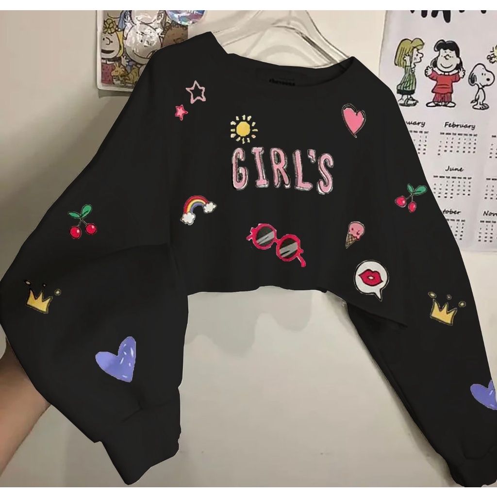 CROWN GIRLS CHIC PATTERN SWEATSHIRT CROPE | SWEATER KIYOWO (IC)