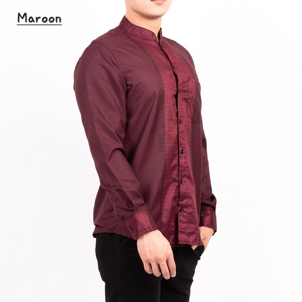 Timofey Koko Pria Lengan Panjang Slim Fit Busan Muslim Premium Kemeja Koko Pria Maroon