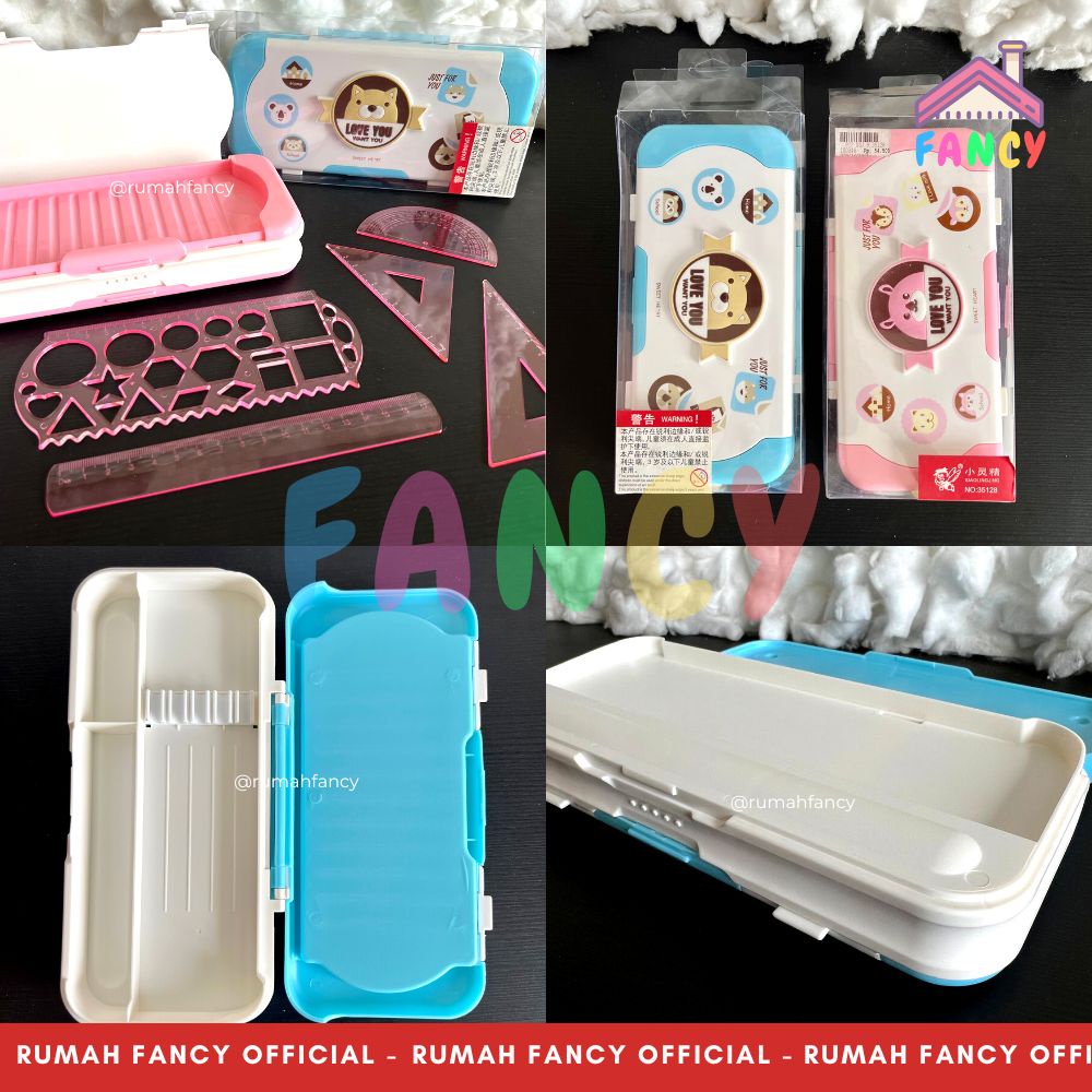 

[FREE DUS + BUBBLE] Tempat Pensil Susun IMPORT + 5in1 Set Penggaris Kotak Pensil Anak Motif Animal Cute