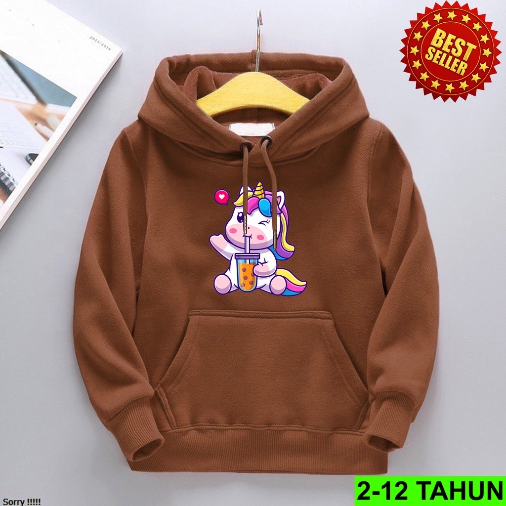 Jumper Hoodie Anak  LOVE BOBA UNIC0RN II Jaket Hoodie Anak Viral Bahan Fleece Sz M - XL ( Laki Laki &amp; Peremepuan )