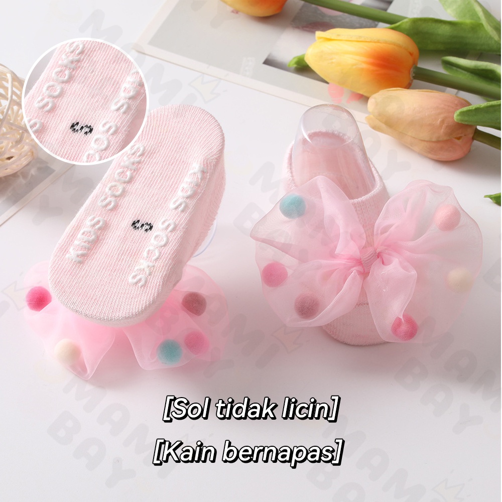 OKEYI kaos kaki bayi perempuan 0-3 tahun/kaus kaki bayi anti slip motif ribbon/twilly lucu