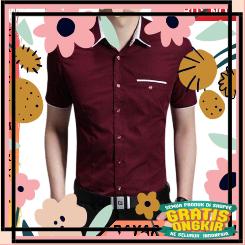 Merah muda pink abu kuning marun maron / [kemeja winston maroon OT] pakaian pria kemeja lengan pende