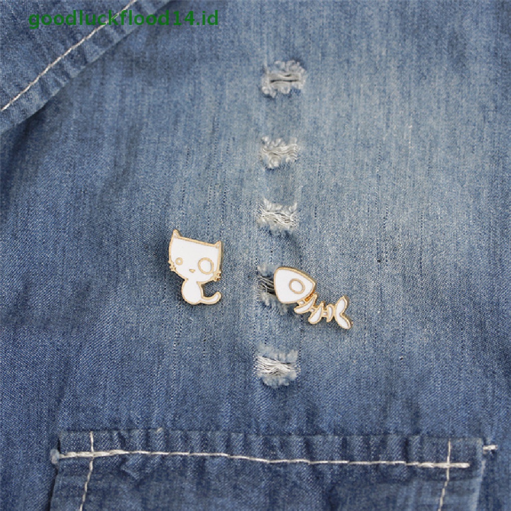 [GOOGFOUR] 2pcs/set Lucu Kucing Ikan Tulang Bros Pin DIY Denim Jaket Pin Lencana Perhiasan Hadiah [TOP]