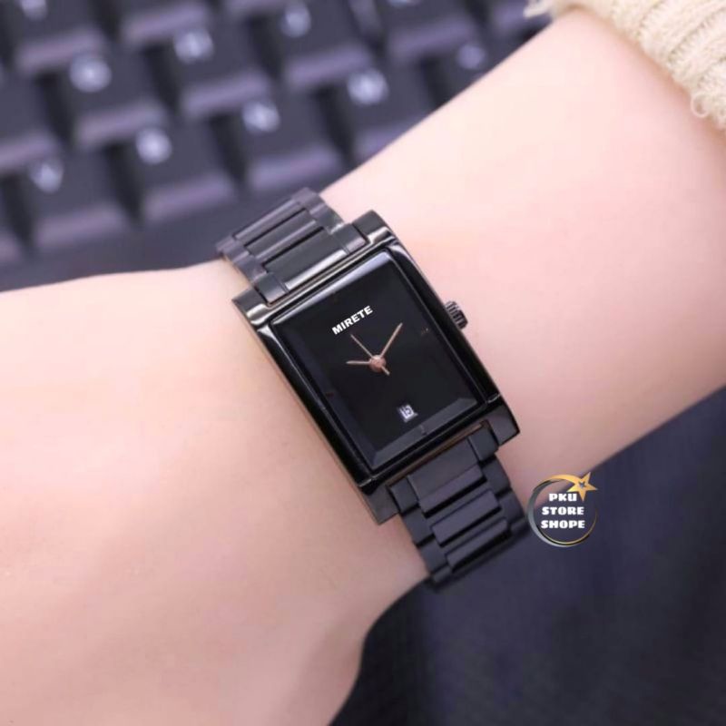 Jam Tangan Wanita Import Water Resistance Analog Rantai Stainless Steel Tanggal Aktif_ JAM Tangan Fashion CEWEK Realpick  Persegi Panjang Terlaris Murah 100% ORIGINAL _ JAM Tangan Wanita