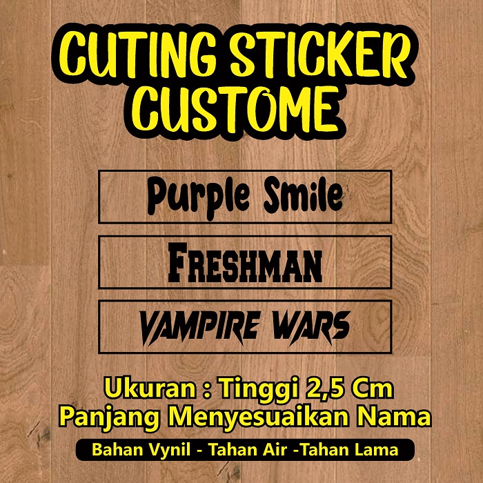 

Sticker Cutting Costume Nama / stiker cutting costom / costum cutting stiker