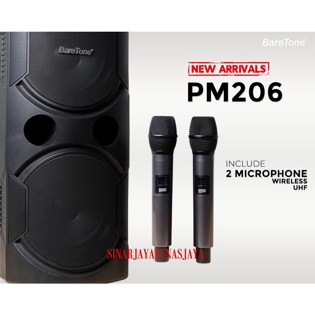 Speaker Portable Baretone PM-206 PM206 Original Dual 6 inch