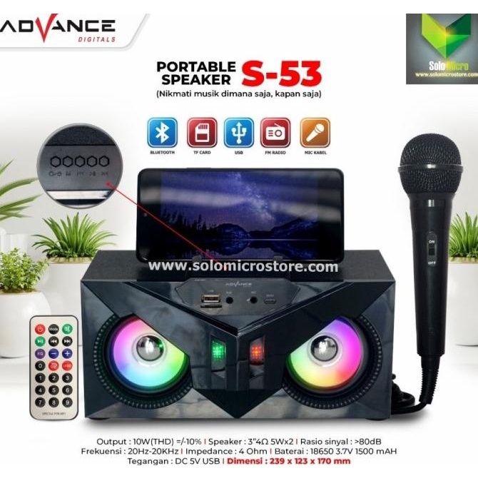 Speaker Karaoke Mic Bluetooth Music Musik Box Advance s 53 s53