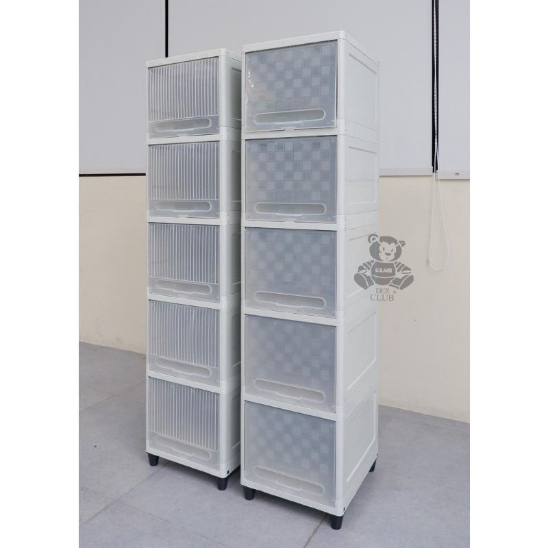 Unik Lemari Cabinet Plastik Serbaguna Pintu Transparan Flip Susun 5 Single Lemari Tas Rak Dapur Rak