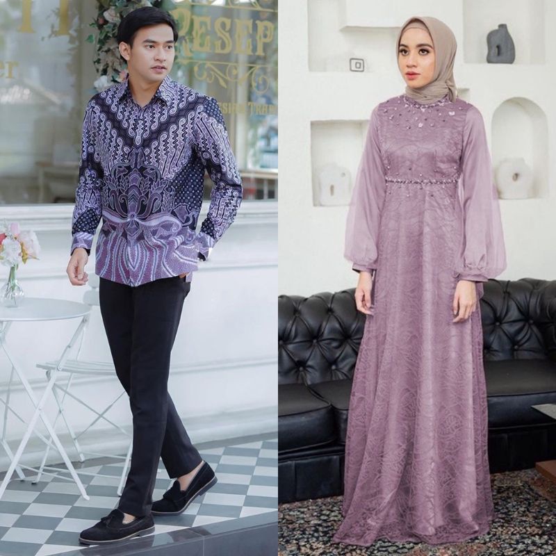 COUPLE DRESS NADINE WARNA NUDE EXLUSIVE DRESS MODERN BAJU BUSANA MUSLIM RAMADHAN KONDANGAN BAJU PASANGAN BATIK SARIMBIT