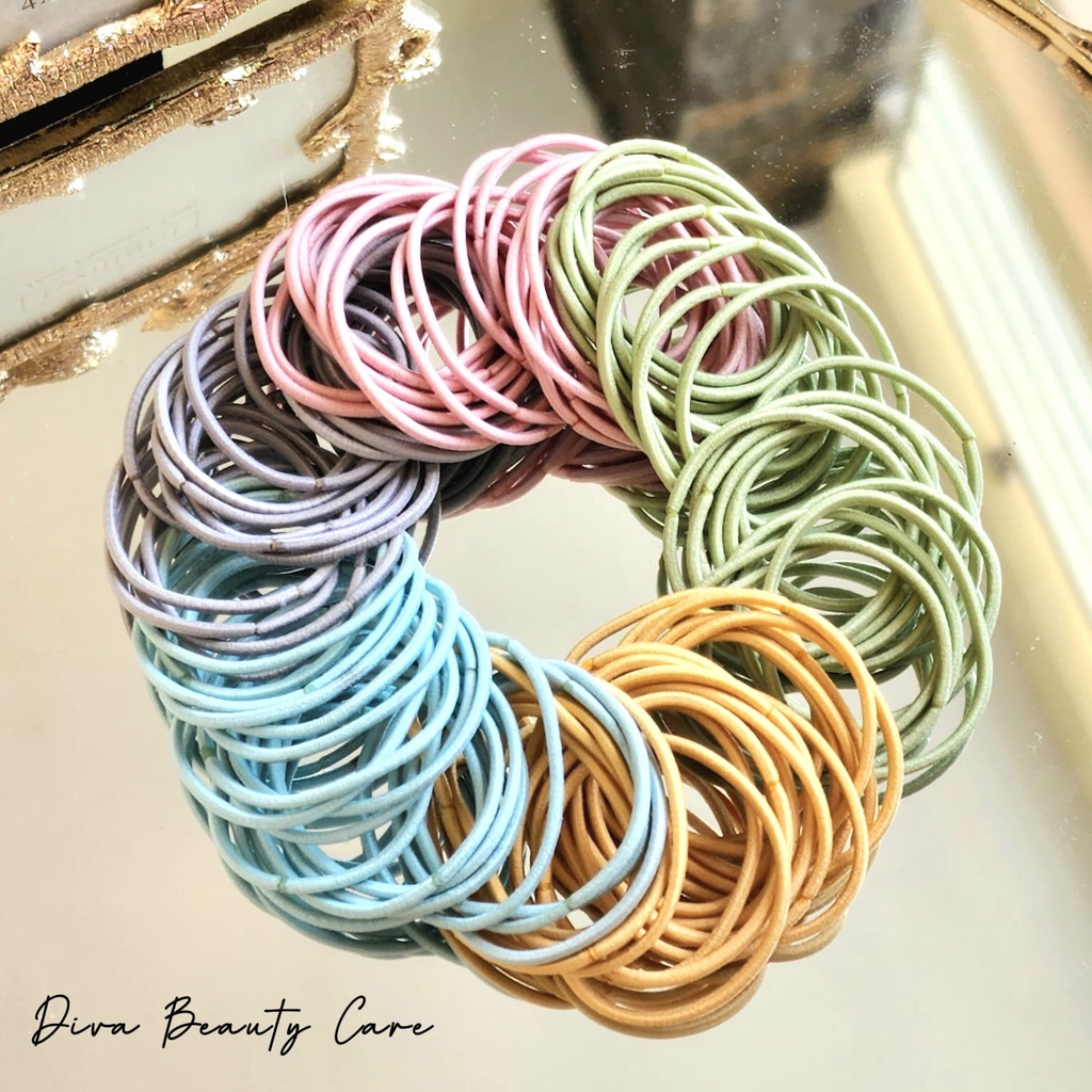 Ikat Rambut Extra Pouch isi 100pcs/Kuncir Elastis Premium Soft Color [KD80]