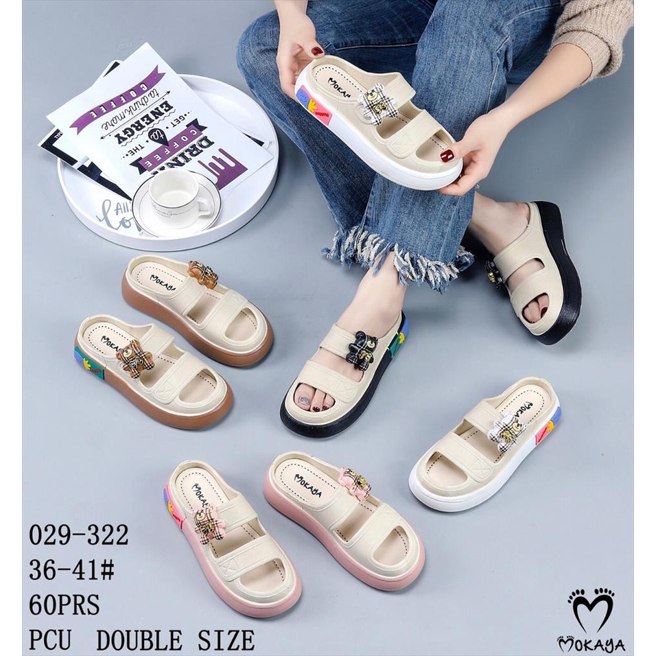 Sandal Slop Wanita dan Anak Cewek Ban 2 Big Bear Pita Gold Platform Tebal Casual Super Empuk Keren Kekinian Import Mokaya / Size 30-41 (029-322/-323)