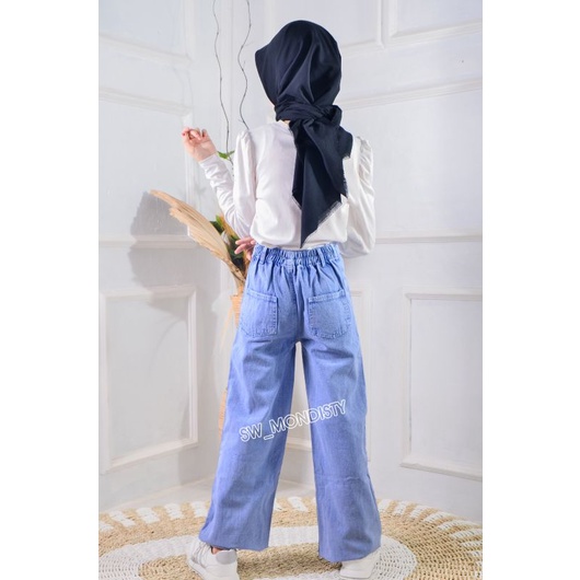 Celana Kulot Jeans Anak Perempuan Highwaist Premium Polos Import Usia 4 5 6 7 8 9 10 11 12 13 14 15 