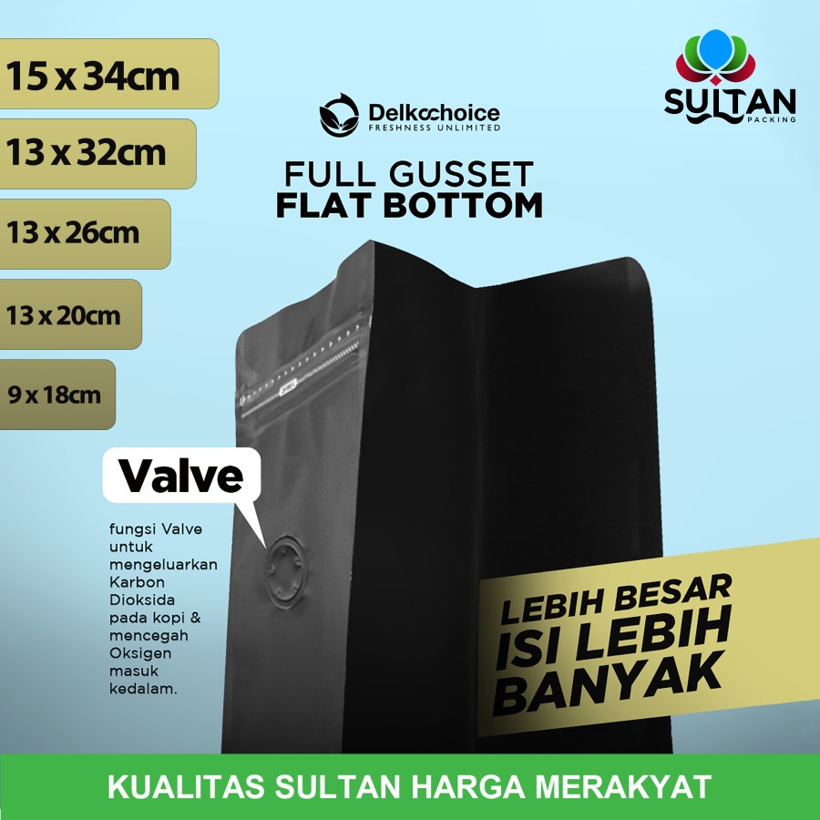 KEMASAN BUBUK BIJI KOPI STANDING POUCH VALVE 100 250 500 1000 Gram 1KG
