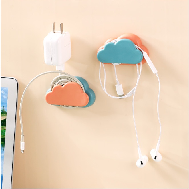 ⭐️𝐈𝐇𝐒 𝟔𝟏𝟕 𝐋𝐚𝐦𝐩𝐮𝐧𝐠⭐️Gulungan Kabel Tempel Dinding Bentuk Awan Klip Cable Holder Double Sided Paste Double Plug Winding