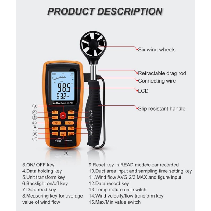 Wind Meter Tester Digital Anemometer Data Logger With Backlight Lcd Display Air Flow Velocity Meter Wind Speed Gauges