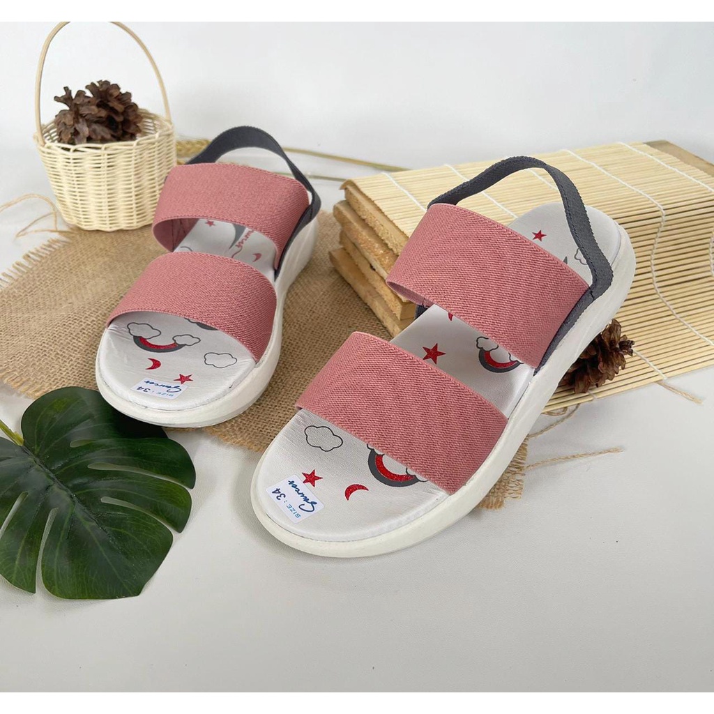 Sendal slop anak perempuan casual sandal anak cewek flat trendy 2 ban ukuran tanggung