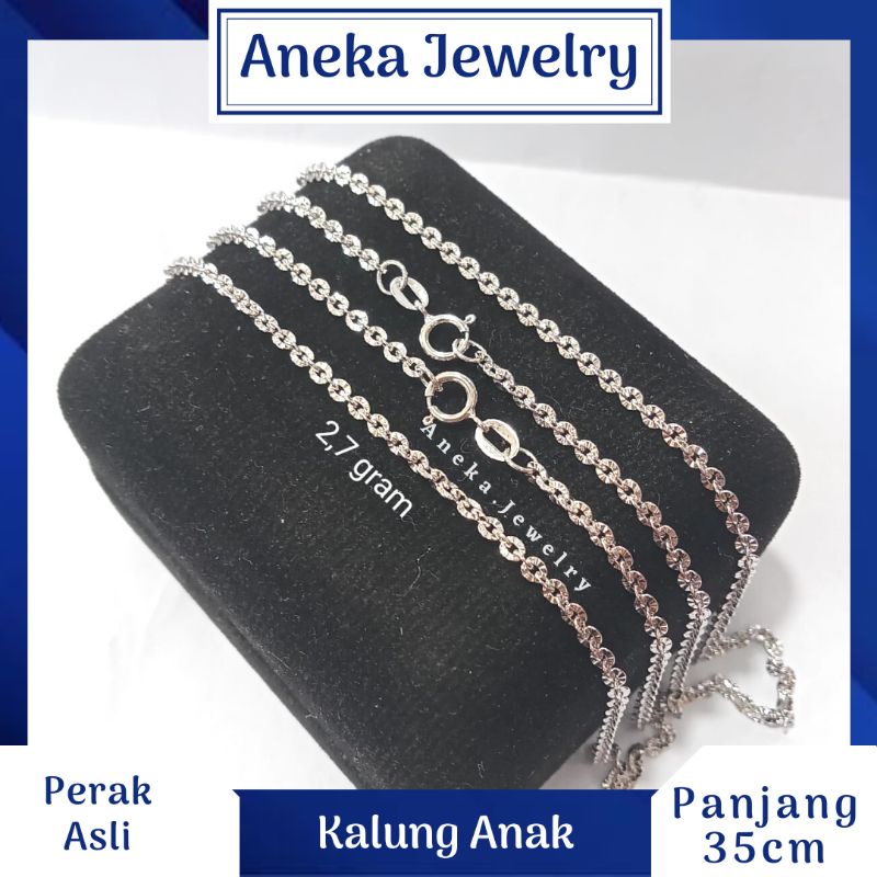 Kalung Anak Holo Ukir, Sepuh Emas Putih, Perak 925