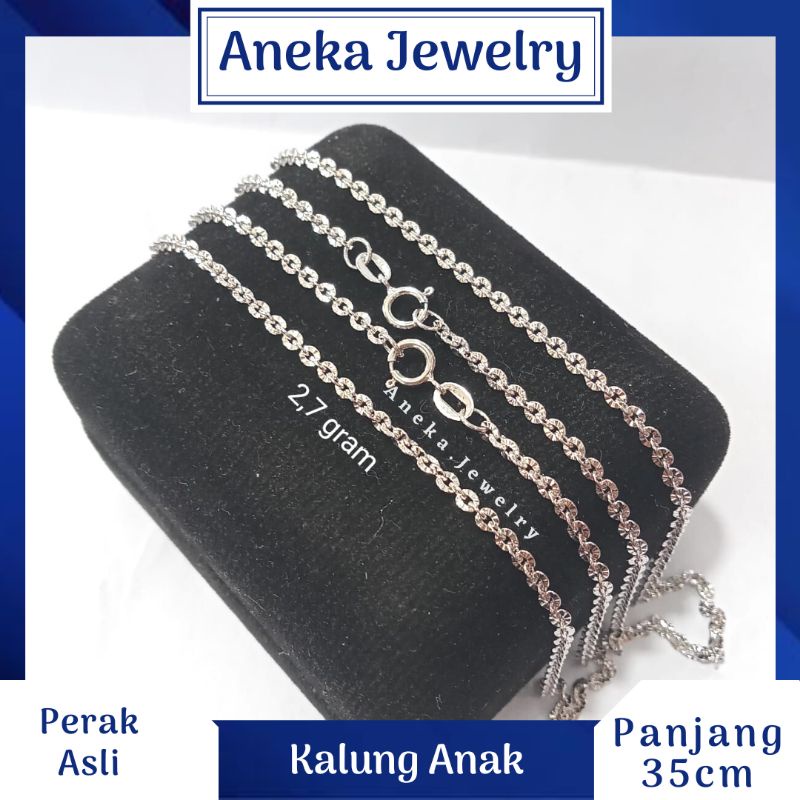 Kalung Anak Holo Ukir, Sepuh Emas Putih, Perak 925