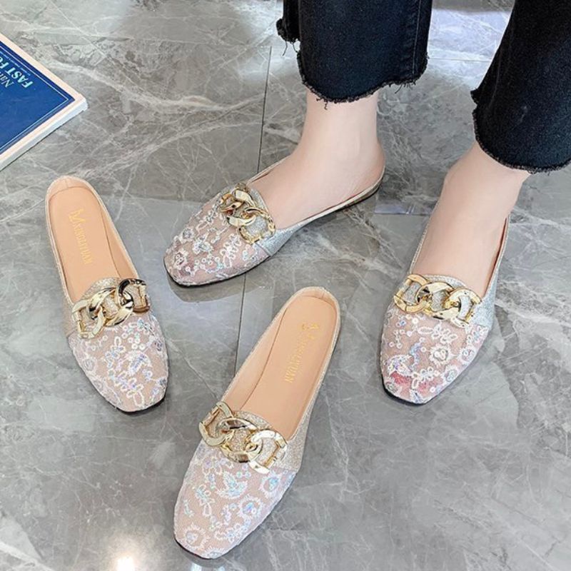 RYX - Glittery Evelyne Sepatu Heels Rendah Slip-On Wanita Fashion Casual / Pesta - Ori Import