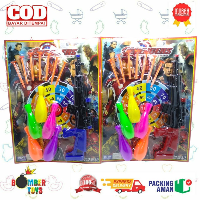 MAINAN SENAPAN PISTOL TARGET TEMBAK BOWLING 5 PCS RUBBER GUN SERU SNI