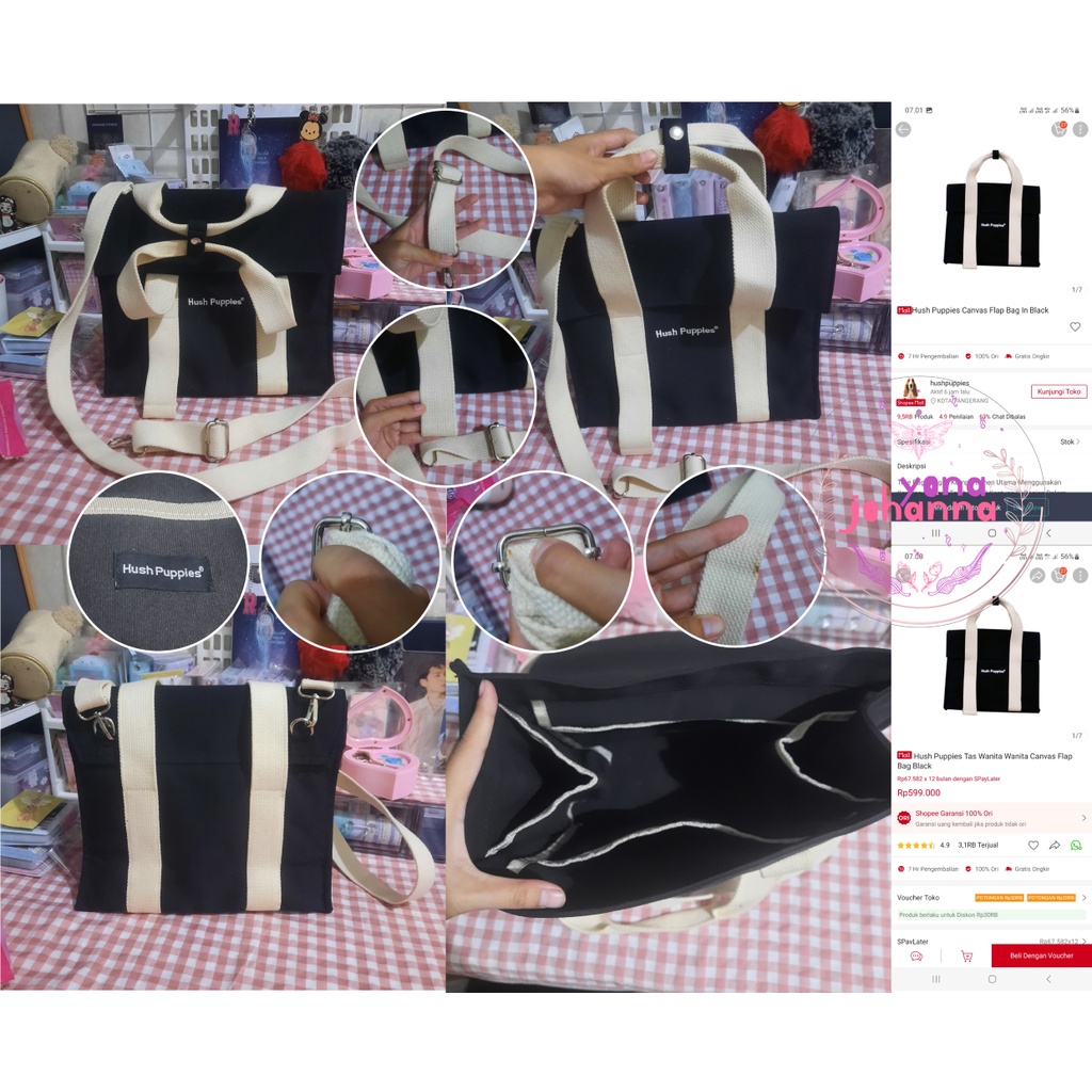 [Preloved] Tas Hush Puppies Canvas Flap Bag Black Forever New Gianna Shearling Pouch Bag