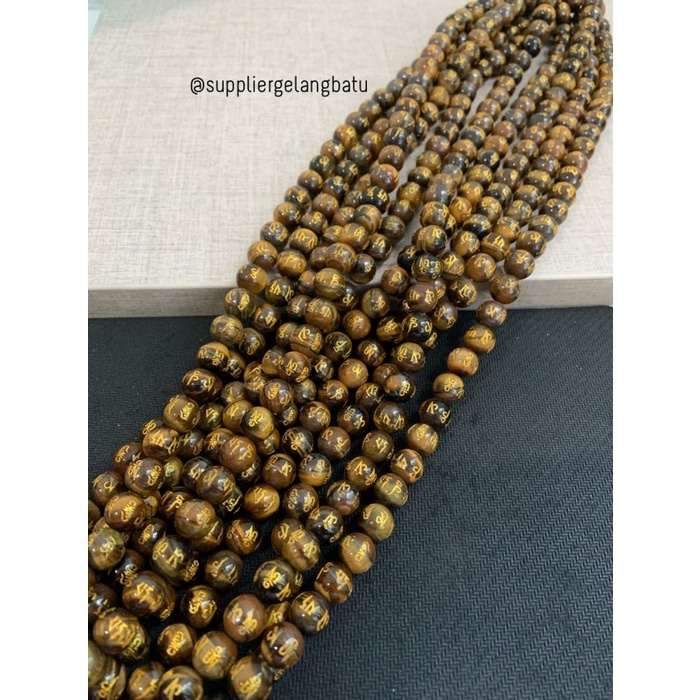 Batu Tibet TIGER EYE COKLAT 10mm Mantra Oak Guru om mani Padme Hum