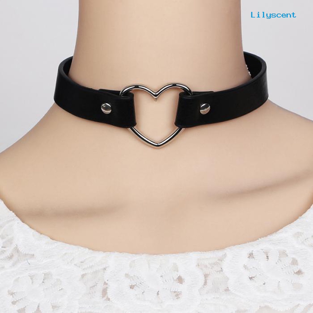 Ls Fashion Wanita Peach Hati Punk Kerah Kalung Adjustable Perhiasan Kulit Imitasi