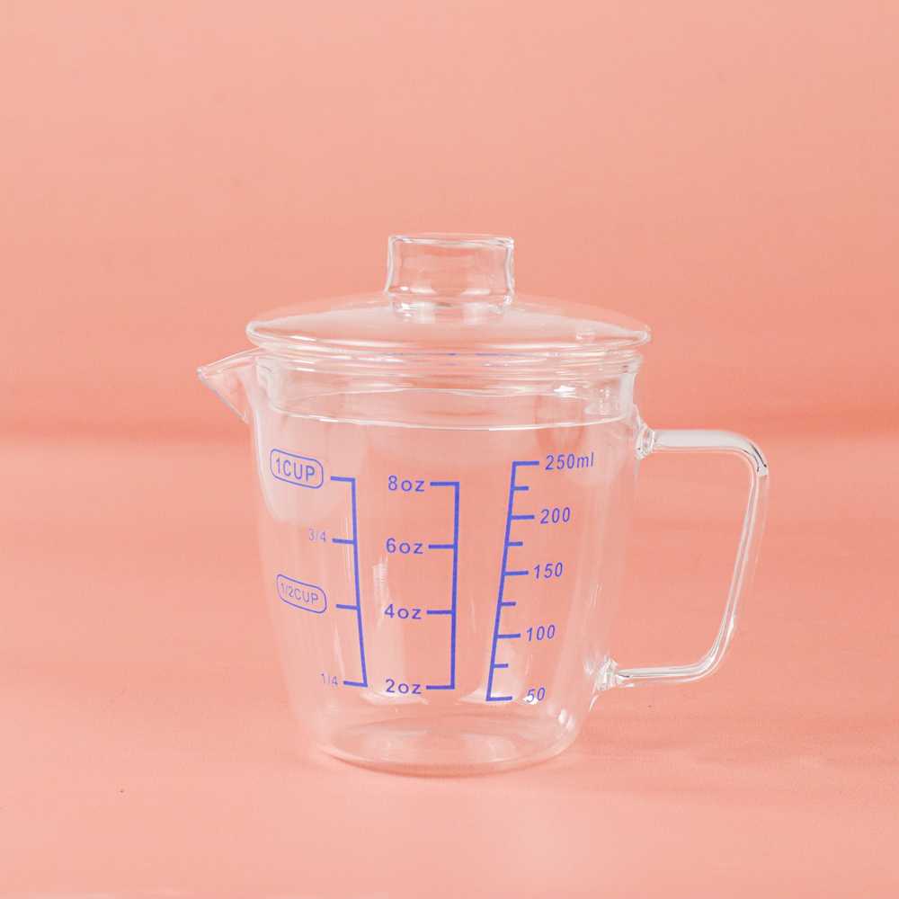 Gelas Teko Milk Jug Latte Art Borosilicate Knob Lid - ZM0081