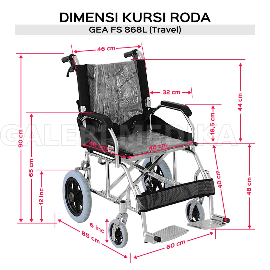 Kursi Roda Travel Mudah Dilipat GEA FS868L / FS 868 L / FS-868L (KHUSUS GOJEK)