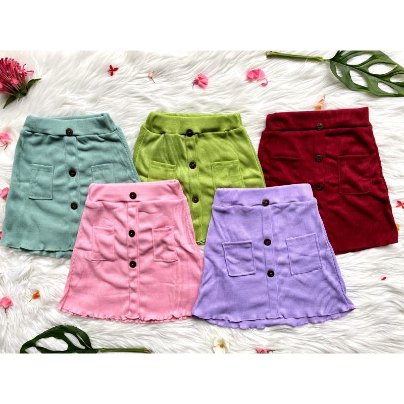 Rok Rib Anak Perempuan Curly Ruffle Knit Tee Rib Rib 1-5 Tahun