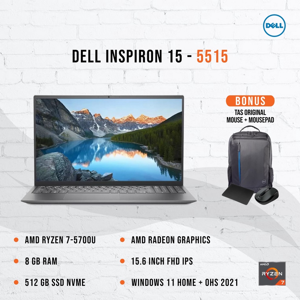 Laptop Dell Inspiron 15 AMD Ryzen 7 8GB 512GB Radeon Windows + OHS ORI