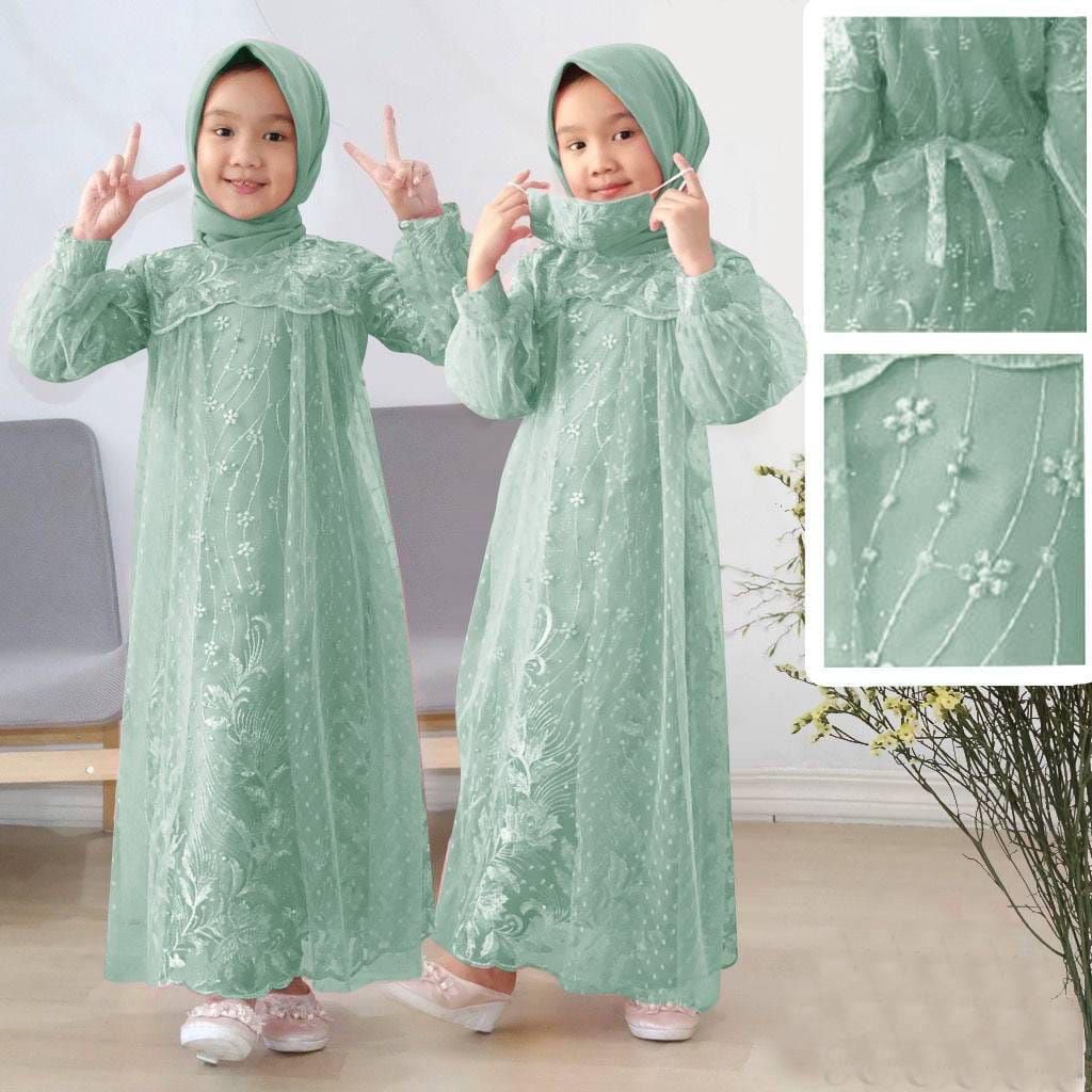 VVV SHOP Dress Liana Kids Usia 6 7 8 9 TAHUN TERGATUNG ANAK Delapan Pilihan Warna Mint Marun Abu Lil