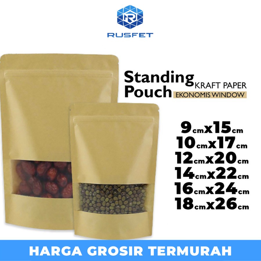 Standing Pouch Kraft Paper EKONOMIS WINDOW Plastik Ziplock Delkochoice
