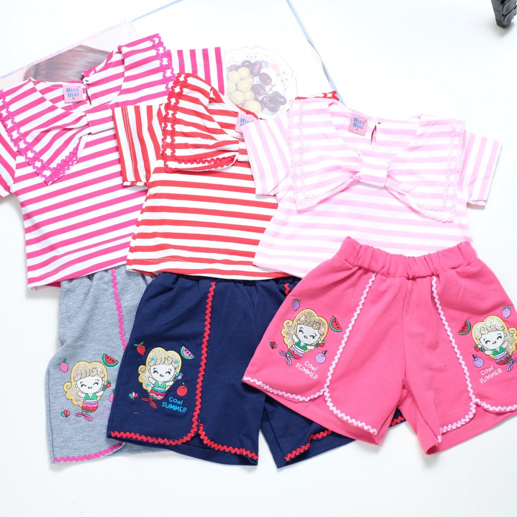 Setelan Ellen uk 1-9 Tahun / Set Anak Perempuan Kaos Salur Kualitas Import Korean Style Baju Anak Cewek Kiosbalitaaprillia