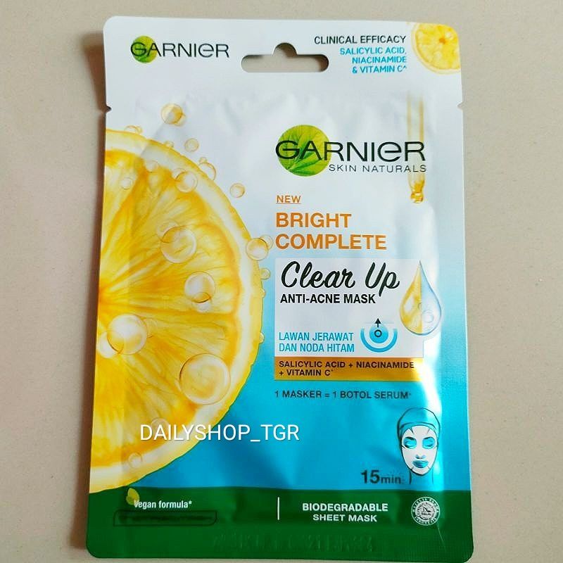 Garnier Bright Complete Clear Up Anti Acne Serum Mask Skin Care Masker Wajah