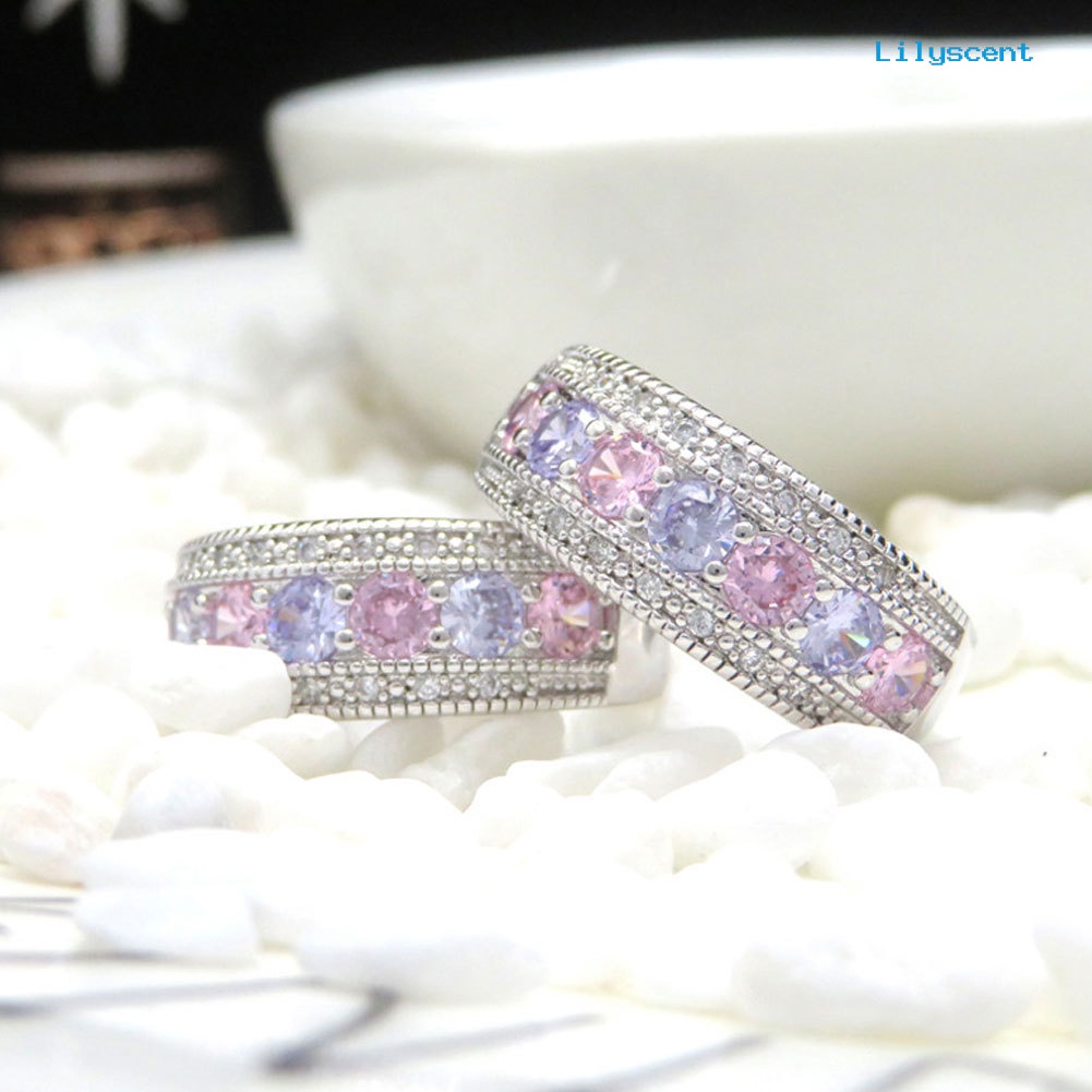 [LS] Perhiasan Pengantin Pertunangan Pernikahan Cincin Jari Hias Cubic Zirconia Warna-Warni