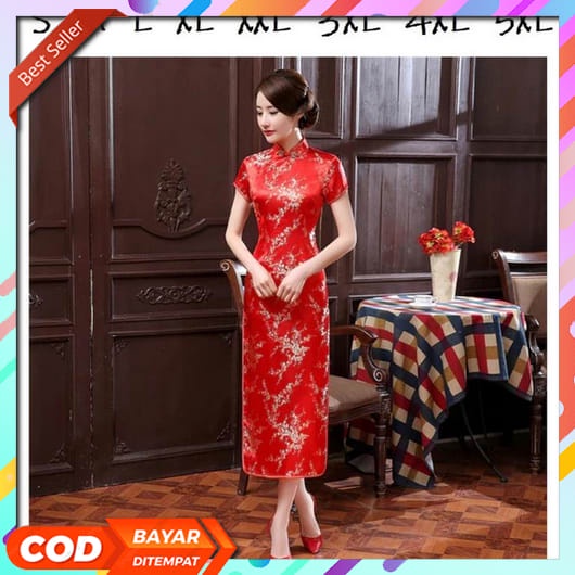 Dres Chongsam Wanita Dewasa Imlek Cantik 2023 Dress Mini Selutut Korean Style Remaja Kantor Tunik Bu